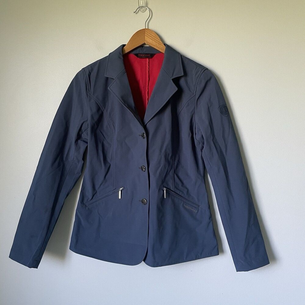 Horseware Horseback Riding Button Up Jacket Navy Blue Red Junior's Size 9